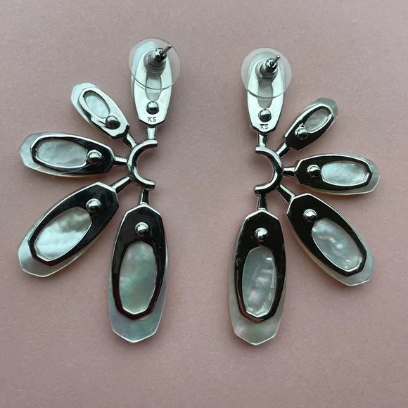 NWT Kendra Scott Ashlyn Ivory Mother Of Pearl Statement Earrings 14K Gold Plated - Picture 6 of 11